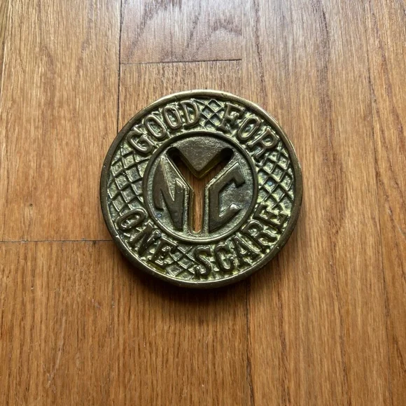 NYC subway token paperweight brass - Picture 2 of 3
